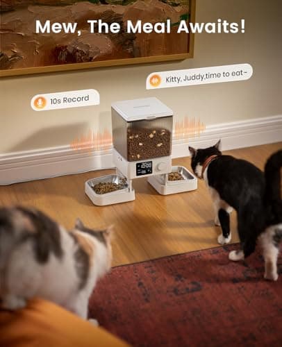 oneisall Automatic Cat Feeder for 2 Cats, 20 Cups/5L Automatic Cat Food Dispenser for Small Pets Indoor, Timed Cat Feeder for Dry Food(White) 8