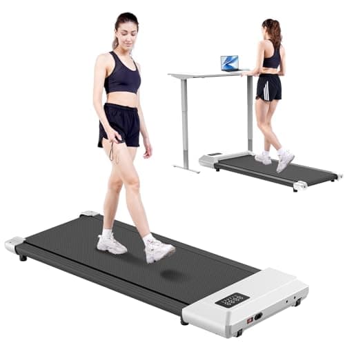 MJWW Walking Pad Treadmill Under Desk，2.5 HP Portable Treadmill for Home and Office，Compact Mini Treadmill，Ultra Quiet with Remote Control and LED Display，300 LBS Capacity, Large, Whtie
