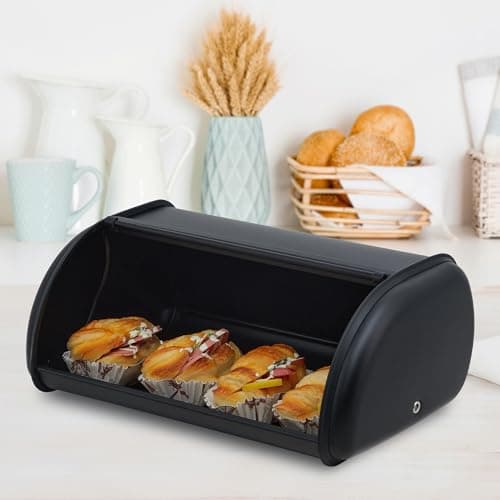 Takywep Large Bread Box for Kitchen Countertop, Food Storage Stainless Steel Double-Layer Bread Storage Container with Window, Farmhouse Pantry Organizer, 13.8" l x 9.3" w x 5.7" h, Black 5