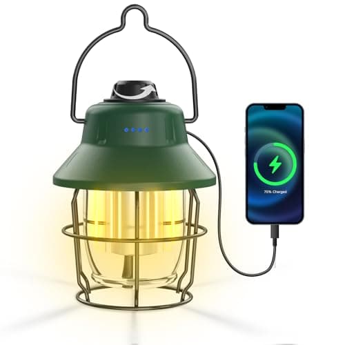JINIU Rechargeable LED Camping Lantern, Mini Retro Portable Waterproof Lantern, 1000LM, 3 Light Modes (2700-6500K) Stepless Dimming Brightness, Hanging Tent Light for Camping, Power Outages 6