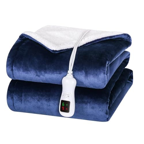 Electric Heated Blanket Throw Size, Washable Blanket Warmer for Home for Adults, Fast Heating Super Cozy Soft Flannel 50" x 60", 9 Heat Levels, 1-9H Auto-Off, ETL Certified, Navy Blue