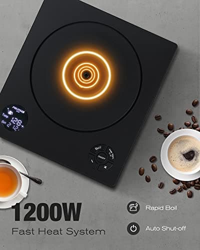 POLIVIAR Electric Gooseneck Kettle, 1200W Electric Tea Kettle Real Wood Handle, 34oz Pour Over Electric Kettle for Coffee & Tea, 18/8 Stainless Steel Inner, Temperature Control & Rapid Heating 6