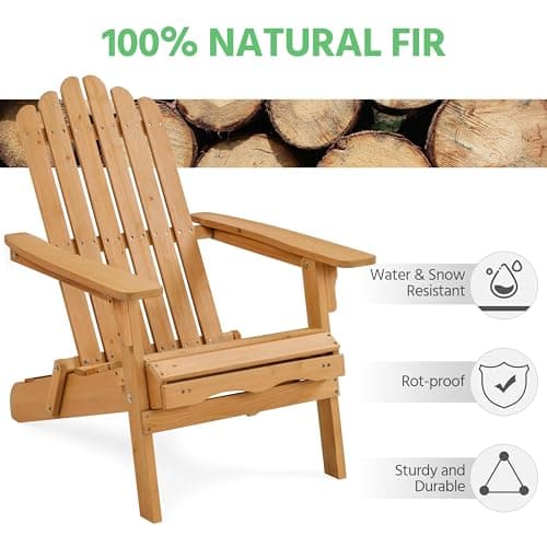 Yaheetech Folding Adirondack Chair with Retractable Ottoman Weight Capacity 300lb Solid Wood Garden Chair, Fire Pit Lounge Chairs Weather Resistant Furniture for Garden/Yard/Patio/Lawn, Brown 8