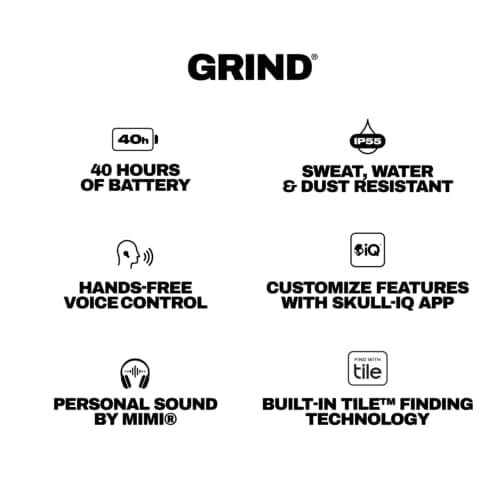 Skullcandy Grind Wireless Earbuds, Bluetooth Headphones, Up to 40 Hours Battery, Noise Isolating Fit, Microphone for iPhone Android, Customizable via Skull-iQ App - Light Grey/Blue 9