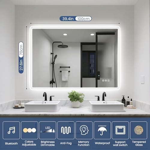 STARLEAD 40"x28" LED-Bathroom-Mirror-with-Lights, Wall-Mounted with Bluetooth Speaker, Anti-Fog, 3 Color Temperature, Dimmable Brightness, Waterproof, Tempered Glass, Frontlit & Backlit 9