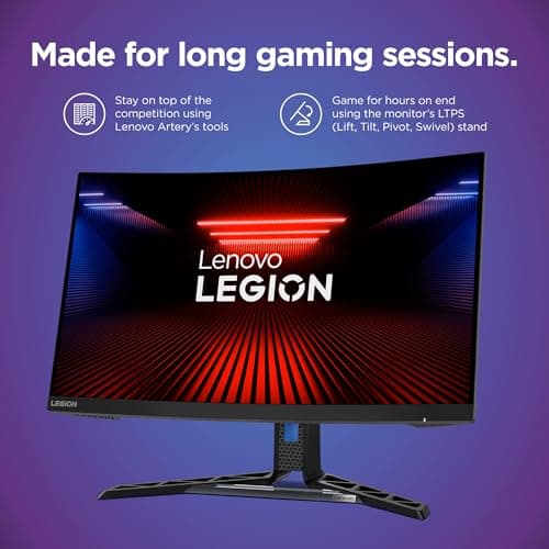 Lenovo Legion R27fc-30 Gaming Monitor, 27" FHD Curved, 280Hz, 0.5ms MPRT, AMD FreeSync, VESA Adaptive Sync, Lift/Tilt/Pivot/Swivel Stand, HDMI 2.1 and DisplayPort 1.4, 350 nits, Raven Black 6