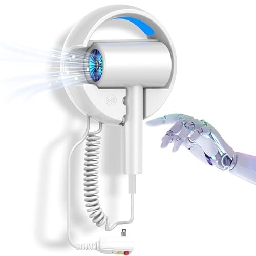 110V Hotel Wall Mounted Hair Dryer for Bathroom（with Night Light） Professional Styling HairDryer for Salon【Blue Light Negative Ions】 Fast Drying Restroom Blow Dryer，Matte Texture - Pearly White