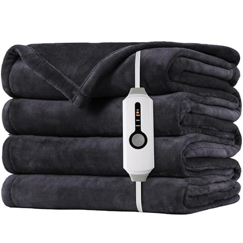 SUNNY HEAT Heated Electric Blanket Full Size 72"x84" - Cozy Warm Flannel Heated Blanket with 4 Heating Levels & 10 Auto Off - Winter Comfort Heating Blanket, Sleep Aid Bedding, Dark Grey