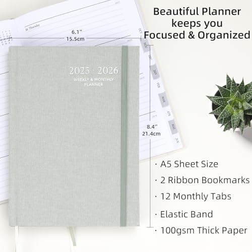 2025-2026 Planner - Weekly and Monthly Planner, July 2025 - June 2026, Linen Hardcover, 2025-2026 Calendar Planner Book with Tabs, Aesthetic, Perfect for Office Home School Supplies (Sage, A5) 6