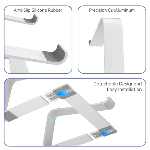 GleYo Laptop Stand for Desk Detachable Aluminum Computer Riser Portable Metal Notebook Webcam Stand Holder Compatible with MacBook Air, Pro, Dell, HP, Lenovo and All 10-16" Laptops, Silver 7