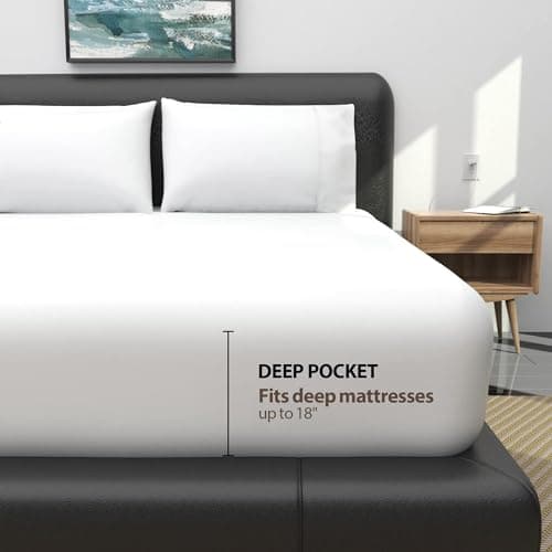 100% Egyptian Cotton Fitted Sheet, 18" Deep Pocket & 600 Thread Count Breathable Bottom Sheet (1 Fitted Sheet Only, White, Cal King) 5