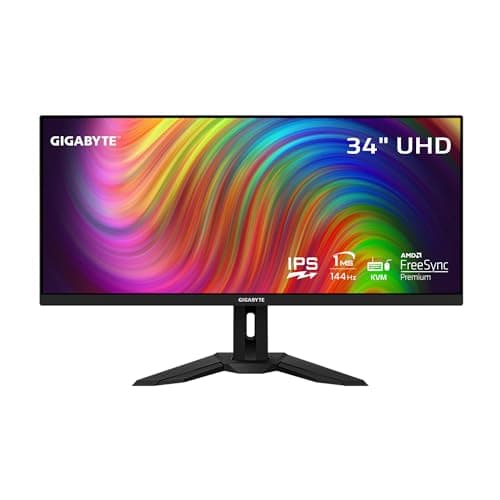 GIGABYTE M34WQ 34" 144Hz Ultrawide-KVM Gaming Monitor, 3440 x 1440 IPS Display, 1ms (MPRT) Response Time, 91% DCI-P3, HDR Ready, 1 Display Port 1.4, 2 HDMI 2.0, 2 USB 3.0, 1 USB Type-C (M34WQ-SA)