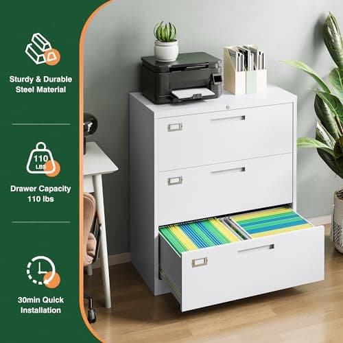 Letaya 3 Drawer File Cabinets with Lock,Metal Lateral Filing Cabinets for Home Office Organization Hanging Storage Letter/Legal/F4/A4(Assembly Required) 7