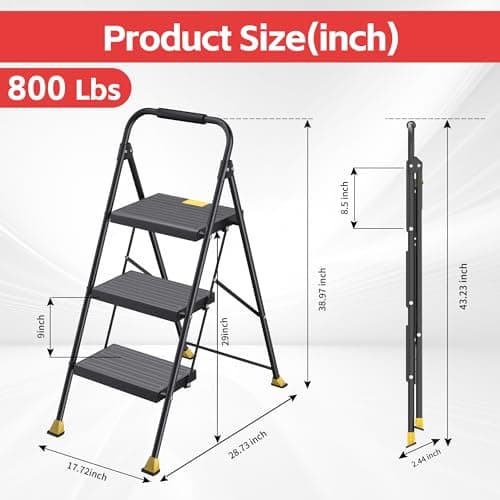 Step Ladder Foldable Folding Stool - for Home Adults Kitchen 3 Stepping Extension Tall Heavy Duty with Handrails - Closet Stepstool Stair Ladders Extendable Stepladder for Indoor House 800Lbs 5