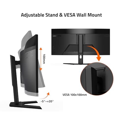 GIGABYTE - G34WQCP - Pro Version - 34" VA Curved Gaming Monitor - WQHD 3440x1440-180Hz - 1ms MPRT - AMD FreeSync Premium - HDMI, DP, Type C - Height Adjustable - Black 5