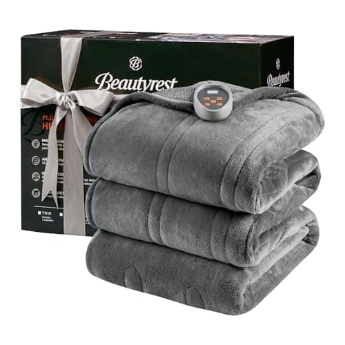 Beautyrest Heated Blanket, Electric Blanket, Soft, Warm, Reversible Plush - Sherpa Heating Blanket with 20 Heat Settings, 1-10 hrs Timer Auto Shut Off, Machine Washable, Full (84 inx80 in), Grey