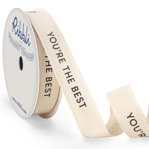 Ribbli Cotton Ribbon Natural Twill Tape Cotton with Black You’re The Best Printed Farmhouse Ribbon Use for Gift Wrapping Baking Crafts Home Decor-5/8 Inch x 10 Yard