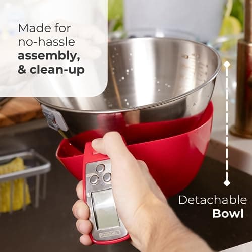 Fradel Digital Kitchen Food Scale with Bowl - 11lb, Grams & Ounces - Removable, Dishwasher-Safe Mixing Bowl - Red 6