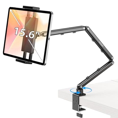 Urmust Tablet Stand for Desk, Adjustable iPad Holder for Bed, 360° Rotation, Sturdy Aluminum Tablet Arm Mount for 4.7"-15.6" iPad Pro/Air/Mini, iPhone, Galaxy Tab, for Kitchen, Work, Video Call