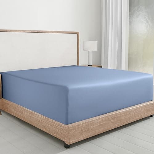 California Design Den Fitted Sheet Queen, Soft 100% Cotton Sateen, Deep Pocket, Durable All-Around Elastic, Head/Foot Side Indicators, Queen Fitted Sheet Cotton (Blue Hydrangea)