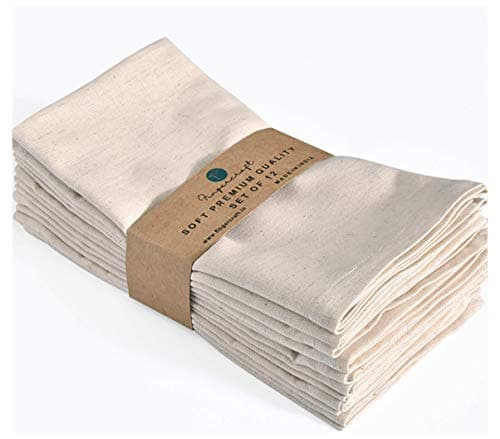 FINGERCRAFT Dinner Cloth Napkin Cotton Linen Blend 12 Pack Natural Premium Quality, Mitred Corner for Every Day Use Pre Shrunk and Good Absorbency 20x20 inch Easter Color Ivory
