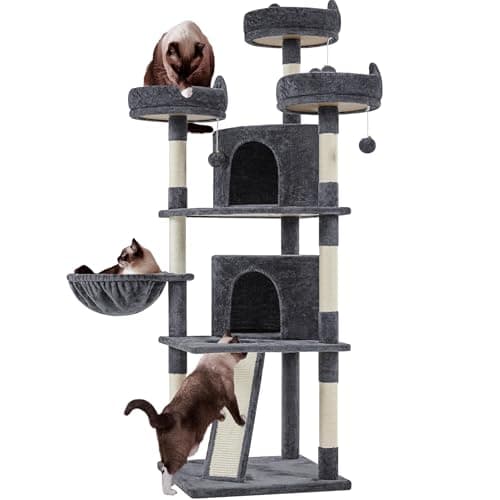 Yaheetech | 68.5in Cat Tree | for Large Cats | Multi-Level Cat Tower with 3 Wide Perches, Large Condo | Stable Pet Play House w/Sisal-Covered Scratching Posts & Board | Dark Gray