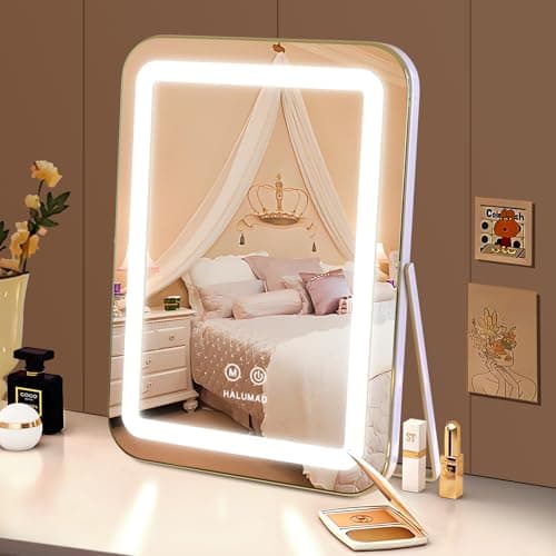 halumao Vanity Mirror with Lights, 14.5" Light Up Makeup Mirror, LED Makeup Mirror with Lights for Bedroom Tabletop, Smart Touch Control 3 Colors Dimmable, 360° Rotation 6