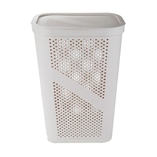 Mind Reader Slim Laundry Hamper with Lid, 60L Clothes Basket, Ventilated Plastic, Ivory 5