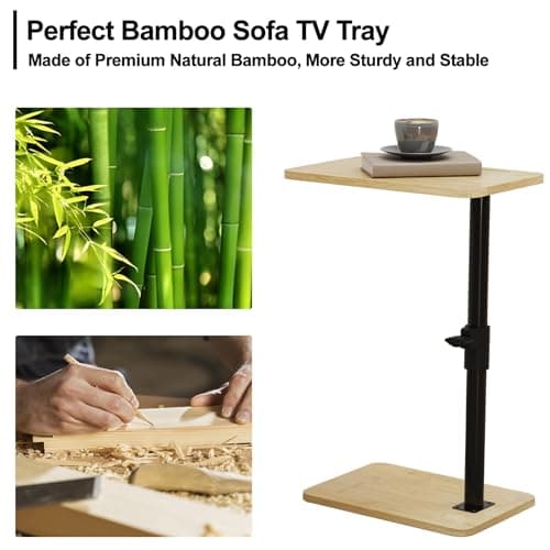 Novamer Sofa Armrest Tray Table - 360° Bamboo Swivel TV Trays - Height Adjustable Side Table for Bed or Chair with Phone and Tablet Slots - End Tables for Small Spaces 5