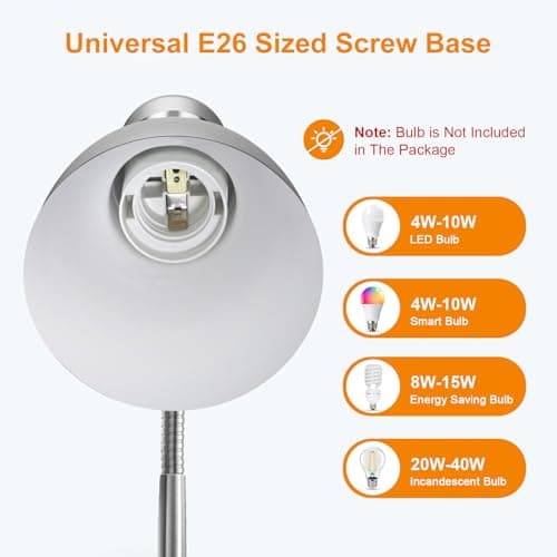 LEPOWER Metal Desk Lamp, Adjustable Goose Neck Table Lamp, Eye-Caring Study Desk Lamps for Bedroom, Study Room and Office (Silver) 4