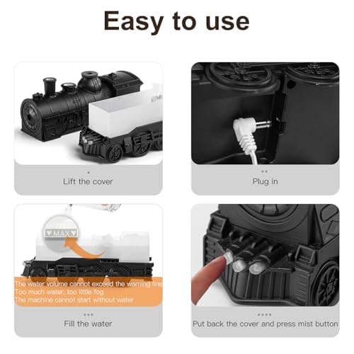 BLOIMP Essential Oil Diffuser Train Diffuser 300ml, Train Humidifier, Aromatherapy Diffuser Cool Mist Aromatherapy with 2 Light 2 Mist Mode Auto Shut-Off, Remote Included for Office Baby Home (Black) 7