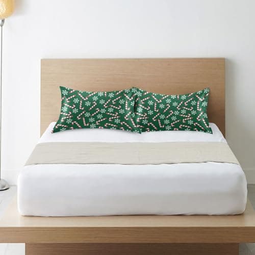 Dalzium Christmas Satin Pillowcase for Hair and Skin Candy Canes Snowflakes Silk Pillow Case Soft and Cozy Body Pillow Covers Standard Size with Envelope Closure 5