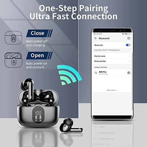 Wireless Earbuds, Bluetooth 5.4 Headphones Bass Stereo, Ear Buds with Noise Cancelling Mic LED Display, IP7 Waterproof in Ear Earphones, 36H Playtime for Laptop Pad Phones Sports Workout, Black 5