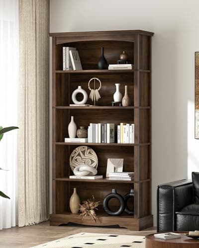 TVU 5-Tier Wooden Bookshelf, 65 Inch Tall Bookshelf with Storage, Floor Standing Modern Style Display Bookcase for Living Room, Office, Study Room, Entryway, Brown 7