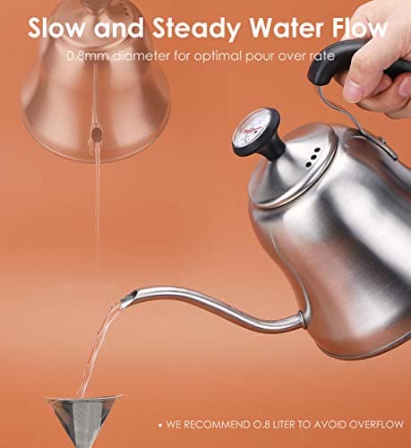 Chefbar Tea Kettle with Thermometer for Stove Top Gooseneck Kettle, Pour Over Coffee Tea Pot, Goose Neck Tea Pot Stovetop, Hot Water Heater for Camping, Home & Kitchen, Stainless Steel - Small 28oz 5