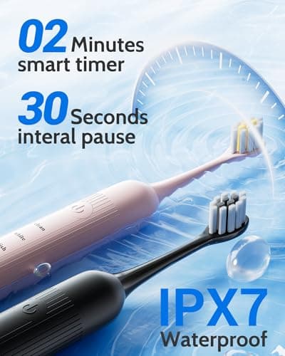 CindyLary 2 Pack Electric Toothbrush Set, Comes with 12 Brush Heads & 2 Electric Toothbrush,5 Modes with 2 Minutes Built in Smart Timer, One Charge for 60 Days, 38000 VPM Motor,Black and Pink. 5