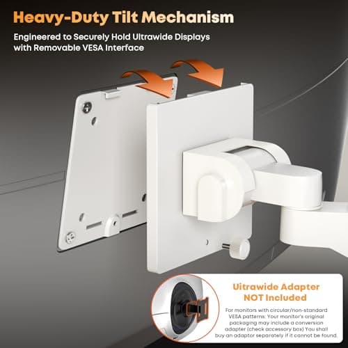 PUTORSEN 17-49”Premium Aluminum Heavy Duty Dual Monitor Arm for Ultrawide Screens up to 44lbs, Vertical Stacked Dual Monitor Desk Mount, Full Motion Dual Vertical Monitor Mount, VESA 75/100, White 6