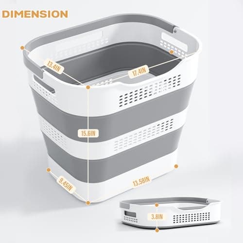 OOAMBB 43L(11.5Gallon) Collapsible Laundry Basket with Handles, Foldable Laundry Basket Plastc,Pop Up Tall Storage Container/Organizer/Clothes Hamper for Laundry (Grey,1 Pack) 6