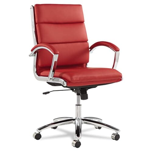Alera Neratoli Series Mid-Back Swivel/Tilt Chair, Red Soft Leather, Chrome Frame