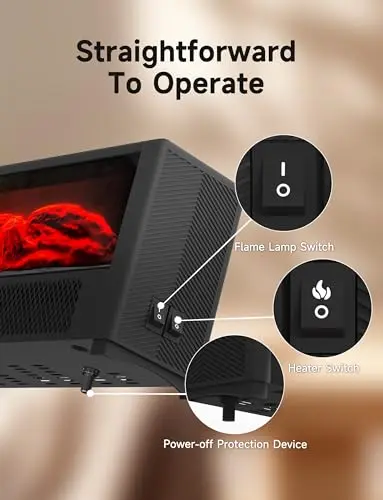 Pxonmow Small Space Heater with Realistic Flame Effect,600W Portable Mini Electric Desk Heater for Indoor Use,Fast Heating for Office,Bedroom,Study Room with Overheating&45° Tip-Over Protection,black 9