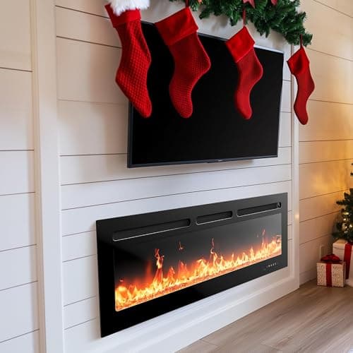 Silonn 60″Smart Electric Fireplace Heater with App & Remote Control, 5300 BTU Heat Output, Ultra-Slim Wall-Mounted or Recessed Electric Fireplace Inserts with Timer, 20 Flame Colors,WiFi Enabled