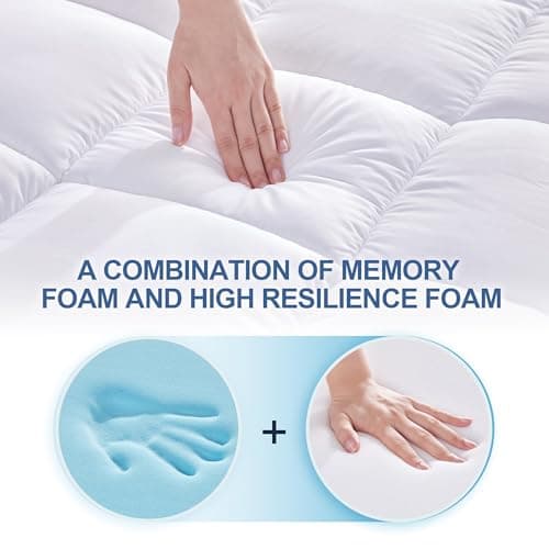 Eiayeebil King Memory Foam Mattress Topper, 4 Inch Dual Layer Mattress Pad with Pillow Top Mattress Topper King Size Bed Cover, Support for Back Pain (White) 7