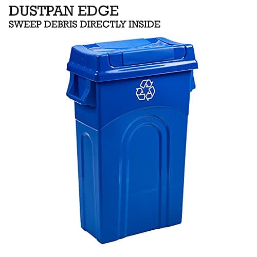 United Solutions 23 Gallon Highboy Plastic Recycling Bin Kitchen Trash Can with Lid, Pass Through Handles, and Dustpan Edge, Blue 7