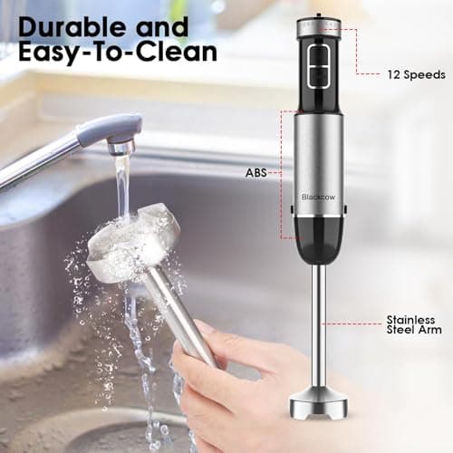 Blackcow Immersion Blender Handheld, 800W Powerful Electric Hand Blender with Titanium Alloy Blades, 12 Speeds & Turbo, Electric Hand Mixer for Smoothies, Soups, Baby Food and Purees 5