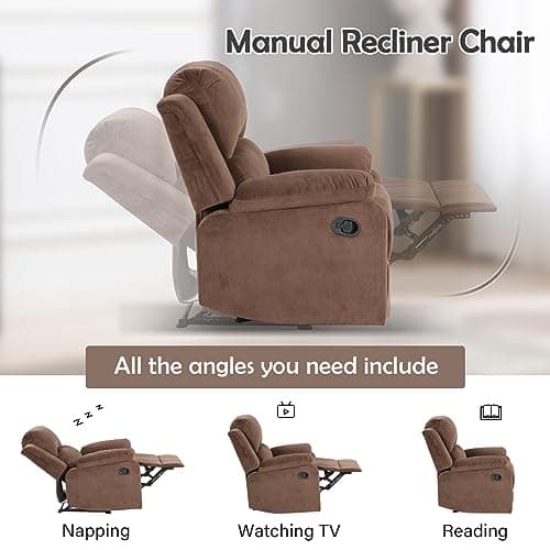 Phoenix Home Fabric Manual Recliner Chair for Adults, Comfy Chairs with Overstuffed Arm and Back, Single Sofa for Living Room, Dark Brown 5