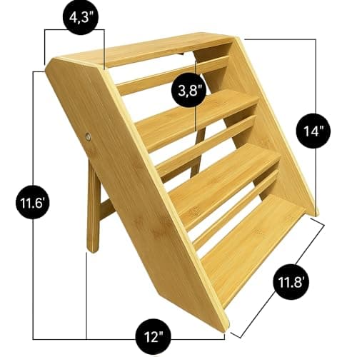 Bamboo Spice Rack Organizer - 3 Tier Foldable Wooden Spice Rack for Countertop, Cabinet & Drawer- Organic Bamboo-Extra Sturdy Wooden Spice Shelf, No Spice Jars Included 7