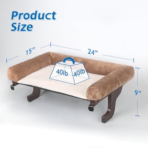 Zakkart Cat Perch for Window Sill with Bolster - Orthopedic Hammock Design with Premium Hardwood & Robust Metal Frame - Cat Window Seat for Large Cats and Kittens - Dark Stained Wood Brown Bed, 24''W 7