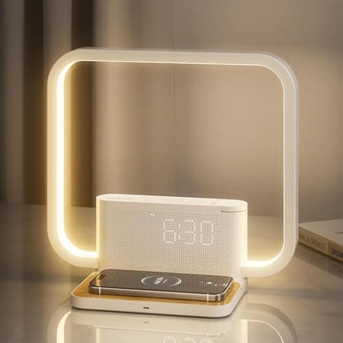 RETEYUNG Sunrise Alarm Clock for Heavy Sleepers,Touch Lamps for Nightstand with Wireless Charger Station for iPhone/Samsung,Sound Machine,Wake Up Light with Snooze/Timer/10 Natural Sounds/3 Dimmable