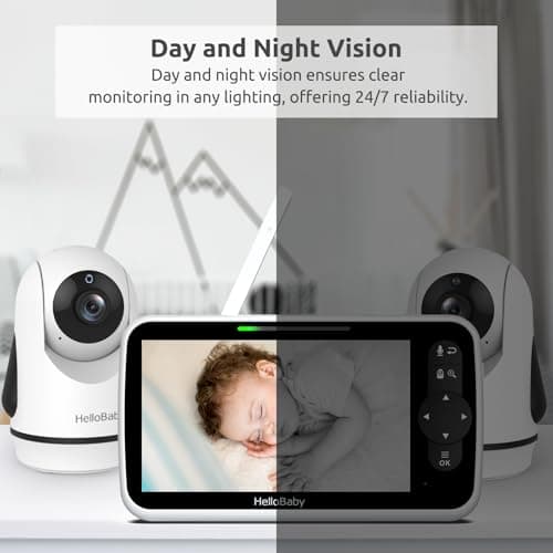 HelloBaby Video Baby Monitor with Upgraded 6” IPS Large Screen, Split Screen with 2 Cameras, Night Vision and Temprature Monitoring, Remote Pan-Tilt-Zoom Camera, No-WiFi 6