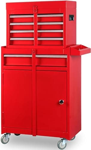 BIG RED ATBT1204R-RED-2 Torin Rolling Garage Workshop Tool Organizer: Detachable 4 Drawer Tool Chest with Large Storage Cabinet and Adjustable Shelf, Red